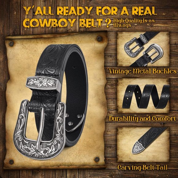 Women Leather Belts Ladies Vintage Western Belt Cowboy Cowgirl Country Belt🥺 - Picture 4 of 7